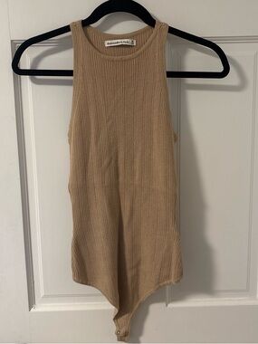 Abercrombie & Fitch Ribbed Tank Bodysuit - Beige/Tan